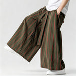 Buddha Stones Summer Vintage Drawstring Striped Ankle Pants Men's Wide Leg Pants With Pocket