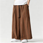 Buddha Stones Summer Vintage Drawstring Striped Ankle Pants Men's Wide Leg Pants With Pocket