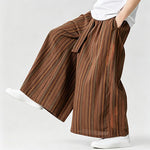Buddha Stones Summer Vintage Drawstring Striped Ankle Pants Men's Wide Leg Pants With Pocket