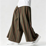 Buddha Stones Summer Vintage Drawstring Striped Ankle Pants Men's Wide Leg Pants With Pocket