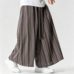 Buddha Stones Summer Vintage Drawstring Striped Ankle Pants Men's Wide Leg Pants With Pocket