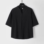 Buddha Stones 2Pcs Spring Summer Casual Tang Style Drawstring Solid Shirt Cropped Pants Men's Meditation Cloth With Pocket