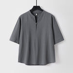 Buddha Stones 2Pcs Spring Summer Casual Tang Style Drawstring Solid Shirt Cropped Pants Men's Meditation Cloth With Pocket