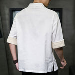 Buddha Stones Summer Tang Style Mandarin Collar Solid Men's Short Sleeve Shirts