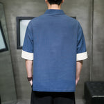 Buddha Stones Summer Tang Style Mandarin Collar Solid Men's Short Sleeve Shirts