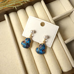 Buddha Stones Song Brocade Pearl Gourd Healing Handmade Stud Dangle Earrings