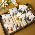 Buddha Stones Song Brocade Pearl Gourd Healing Handmade Stud Dangle Earrings