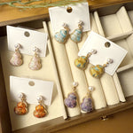 Buddha Stones Song Brocade Pearl Gourd Healing Handmade Stud Dangle Earrings