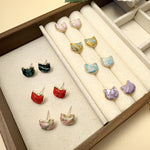 Buddha Stones Handmade Song Brocade Protection Geometric Square Stud Earrings
