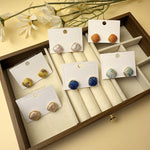 Buddha Stones Handmade Song Brocade Protection Geometric Square Stud Earrings
