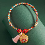 Buddha Stones Handwoven Five Color Apple Money Bag Gourd Chinese Lock Charm Protection Bracelet
