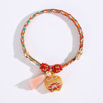 Buddha Stones Handwoven Five Color Apple Money Bag Gourd Chinese Lock Charm Protection Bracelet