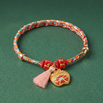 Buddha Stones Handwoven Five Color Apple Money Bag Gourd Chinese Lock Charm Protection Bracelet