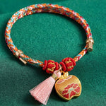 Buddha Stones Handwoven Five Color Apple Money Bag Gourd Chinese Lock Charm Protection Bracelet
