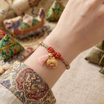 Buddha Stones Handwoven Five Color Apple Money Bag Gourd Chinese Lock Charm Protection Bracelet