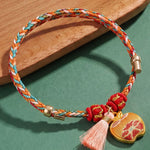 Buddha Stones Handwoven Five Color Apple Money Bag Gourd Chinese Lock Charm Protection Bracelet