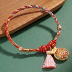 Buddha Stones Handwoven Five Color Apple Money Bag Gourd Chinese Lock Charm Protection Bracelet