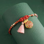 Buddha Stones Handwoven Five Color Apple Money Bag Gourd Chinese Lock Charm Protection Bracelet