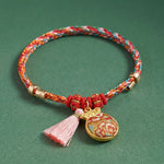 Buddha Stones Handwoven Five Color Apple Money Bag Gourd Chinese Lock Charm Protection Bracelet