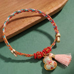 Buddha Stones Handwoven Five Color Apple Money Bag Gourd Chinese Lock Charm Protection Bracelet