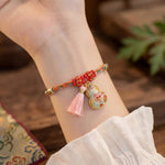 Buddha Stones Handwoven Five Color Apple Money Bag Gourd Chinese Lock Charm Protection Bracelet