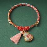 Buddha Stones Handwoven Five Color Apple Money Bag Gourd Chinese Lock Charm Protection Bracelet