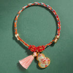 Buddha Stones Handwoven Five Color Apple Money Bag Gourd Chinese Lock Charm Protection Bracelet