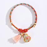 Buddha Stones Handwoven Five Color Apple Money Bag Gourd Chinese Lock Charm Protection Bracelet