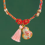 Buddha Stones Handwoven Five Color Apple Money Bag Gourd Chinese Lock Charm Protection Bracelet
