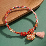 Buddha Stones Handwoven Five Color Apple Money Bag Gourd Chinese Lock Charm Protection Bracelet