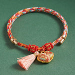 Buddha Stones Handwoven Five Color Apple Money Bag Gourd Chinese Lock Charm Protection Bracelet