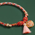 Buddha Stones Handwoven Five Color Apple Money Bag Gourd Chinese Lock Charm Protection Bracelet