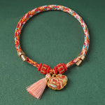 Buddha Stones Handwoven Five Color Apple Money Bag Gourd Chinese Lock Charm Protection Bracelet