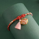 Buddha Stones Handwoven Five Color Apple Money Bag Gourd Chinese Lock Charm Protection Bracelet