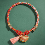Buddha Stones Handwoven Five Color Apple Money Bag Gourd Chinese Lock Charm Protection Bracelet