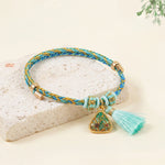 Buddha Stones Hand-Woven Five-Color Cord Luck Green Song Brocade Zongzi Apple Money Bag Chinese Lock Charm Gourd Bracelet