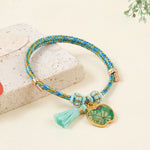Buddha Stones Hand-Woven Five-Color Cord Luck Green Song Brocade Zongzi Apple Money Bag Chinese Lock Charm Gourd Bracelet