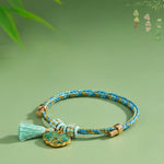 Buddha Stones Hand-Woven Five-Color Cord Luck Green Song Brocade Zongzi Apple Money Bag Chinese Lock Charm Gourd Bracelet