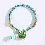 Buddha Stones Hand-Woven Five-Color Cord Luck Green Song Brocade Zongzi Apple Money Bag Chinese Lock Charm Gourd Bracelet