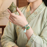Buddha Stones Hand-Woven Five-Color Cord Luck Green Song Brocade Zongzi Apple Money Bag Chinese Lock Charm Gourd Bracelet