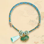 Buddha Stones Hand-Woven Five-Color Cord Luck Green Song Brocade Zongzi Apple Money Bag Chinese Lock Charm Gourd Bracelet