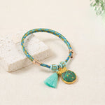 Buddha Stones Hand-Woven Five-Color Cord Luck Green Song Brocade Zongzi Apple Money Bag Chinese Lock Charm Gourd Bracelet