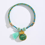 Buddha Stones Hand-Woven Five-Color Cord Luck Green Song Brocade Zongzi Apple Money Bag Chinese Lock Charm Gourd Bracelet