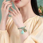 Buddha Stones Hand-Woven Five-Color Cord Luck Green Song Brocade Zongzi Apple Money Bag Chinese Lock Charm Gourd Bracelet