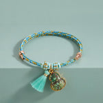 Buddha Stones Hand-Woven Five-Color Cord Luck Green Song Brocade Zongzi Apple Money Bag Chinese Lock Charm Gourd Bracelet