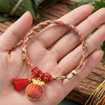Buddha Stones Handmade Five-Color Cord Luck Red Song Brocade Chinese Lock Charm Apple Money Bag Gourd Zongzi Braided Bracelet