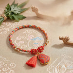 Buddha Stones Handmade Five-Color Cord Luck Red Song Brocade Chinese Lock Charm Apple Money Bag Gourd Zongzi Braided Bracelet