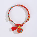 Buddha Stones Handmade Five-Color Cord Luck Red Song Brocade Chinese Lock Charm Apple Money Bag Gourd Zongzi Braided Bracelet