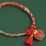 Buddha Stones Handmade Five-Color Cord Luck Red Song Brocade Chinese Lock Charm Apple Money Bag Gourd Zongzi Braided Bracelet