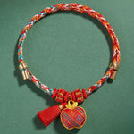 Buddha Stones Handmade Five-Color Cord Luck Red Song Brocade Chinese Lock Charm Apple Money Bag Gourd Zongzi Braided Bracelet